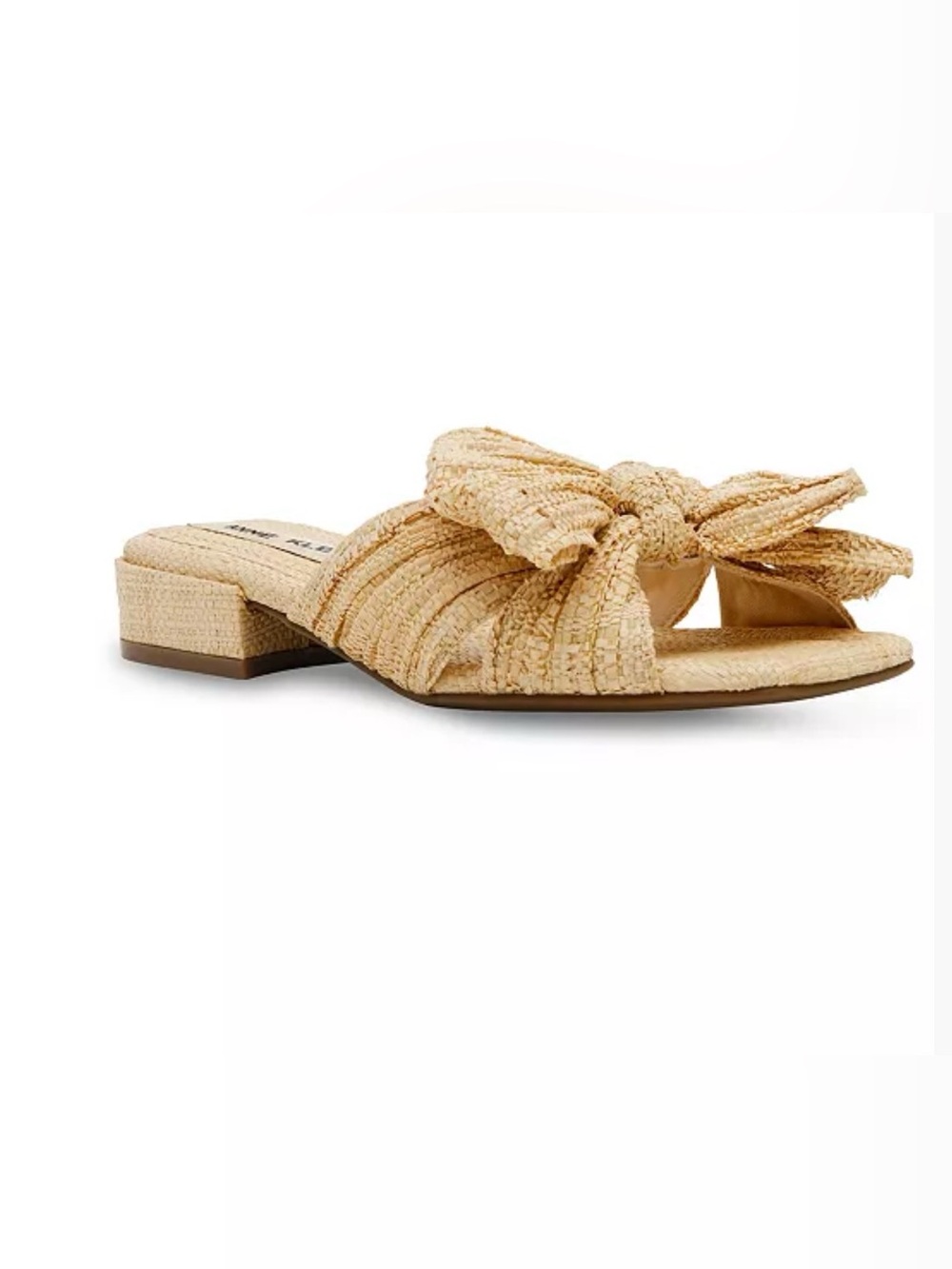 Anne Klein Liz Bow Raffia Pleated Block Heel Sandals